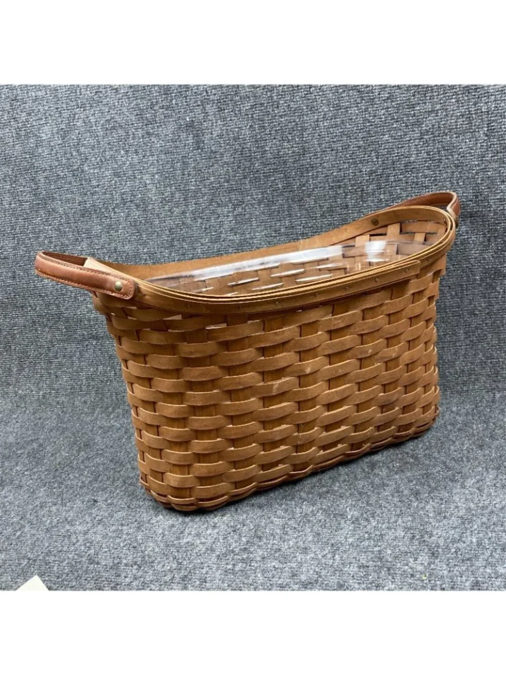 Longaberger 2006 Library Basket Rich Brown Leather Handles Protector Signed USA